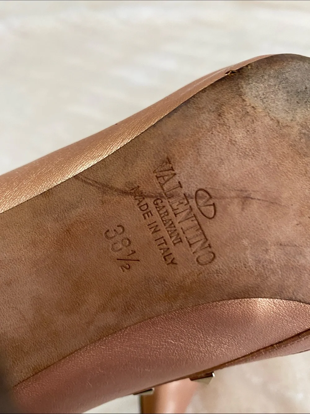 Valentino Metallic Rose Gold Pyramid-Stud Pointed heels